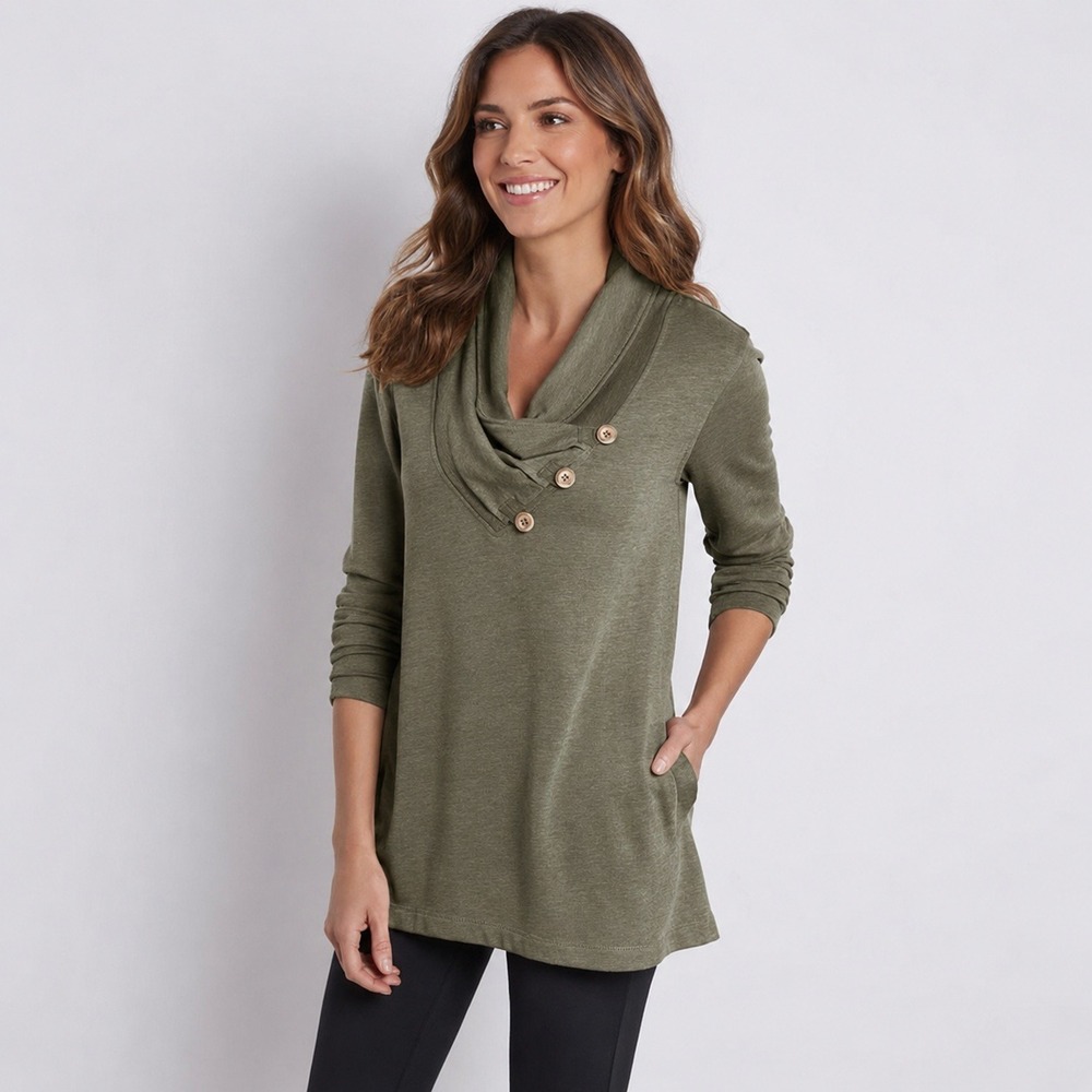 Soft Surroundings Womens Westminster Tunic Sweatshirt Size Small Olive Green‎